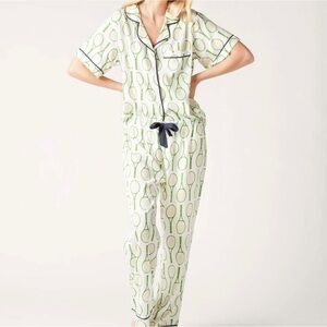 Stylish Cream and Green Racket Print Pajama Set